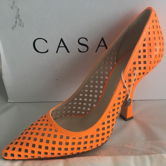 Casadei Orange Leather Pump Shoes 6.5 US / 36.5 EU - Picture 3 of 9